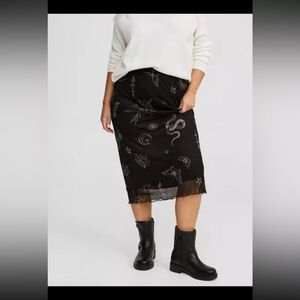 Torrid Black White 1X Mesh Midi Pencil Skirt Punk Witchy Goth Tattoo Snake